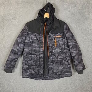 ZeroXposur Puffer Jacket Kids 10/12 Gray Camo Excellent Hooded Fleece Lined